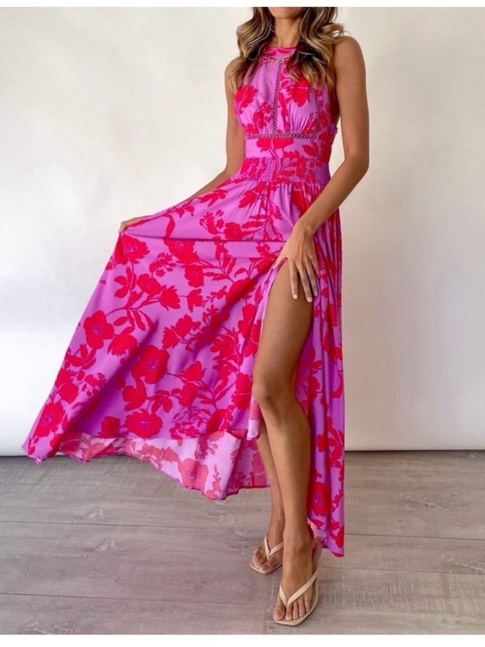 Abel the Label by Anthropologie Charlotte Purple & Red Floral Halter Maxi Dress
